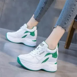 Nikstoy Women Fashion Round Toe Platform Medium Heel Lace-Up Colorblock Sneakers