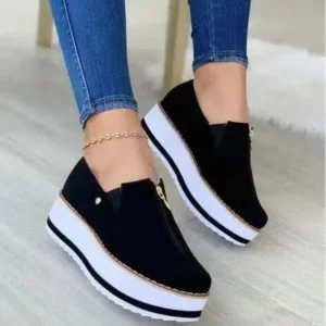 Nikstoy Women Fashion Retro Platform Mid Top Solid Color Sneakers