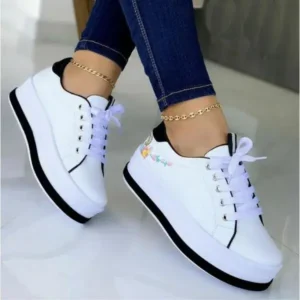 Nikstoy Women'S Fashion Round Toe Thick Sole Shallow Lace-Up Casual Sneakers