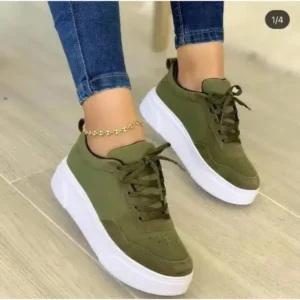 Nikstoy Women'S Fashion Casual Round Toe Thick-Soled Lace Up Canvas Sneakers