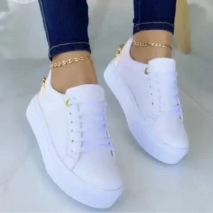 Nikstoy Women Fashion Round Toe Platform Lace Up Solid Color Sneakers