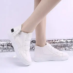 Nikstoy Women Fashion Round Toe Mid-Top Canvas Raw Edge Elastic Sneakers