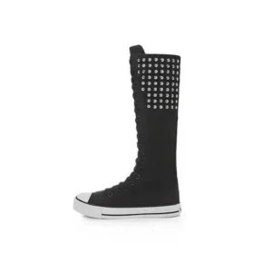 Nikstoy Women Fashion Rivet Decor Side Zipper Canvas High Boots