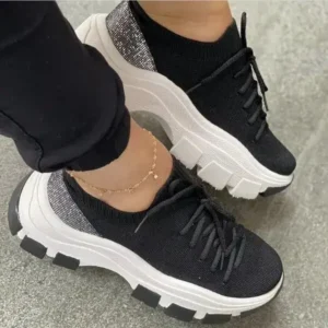 Nikstoy Wedge Heel Flying Woven Colorblock Lace-Up Sneakers Large Size Casual Low Top Women Shoes