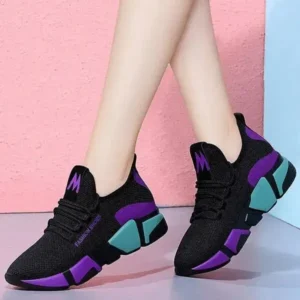 Nikstoy Women Fashion Casual Lace-Up Design Mesh Breathable Color Blocking Platform Running Sneakers