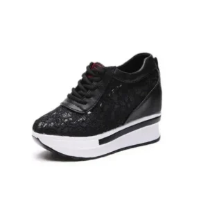 Nikstoy Women Sexy Lace Design Lace-Up Breathable Wedge Platform Sneakers