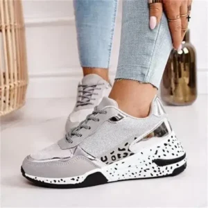 Nikstoy Women Fashion Casual Leopard Print Color Matching Lace-Up Platform Sneakers