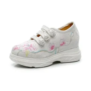 Nikstoy Women Casual Flower Embroidered Round Toe Platform Canvas Sneakers