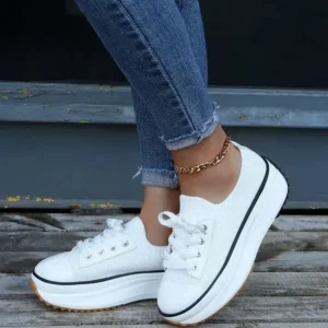 Nikstoy Women Simple Casual Knit Upper Thick-Soled Lace-Up Sneakers