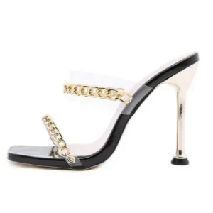 Nikstoy Women Sexy Plus Size Metal Chain Square-Toe High Heel Sandals