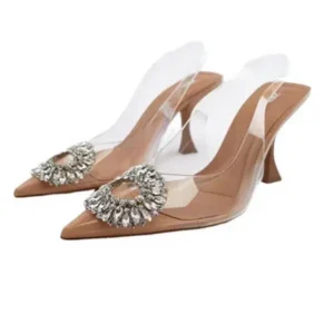 Nikstoy Summer Women Fashion Plus Size Pointed Toe Rhinestone Transparent Heeled Sandals