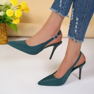 Nikstoy Summer Women Fashion Plus Size Elegant Pointed Toe Strap Buckle Sling Back Stiletto Heel PU Sandals