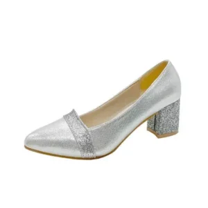 Nikstoy Women Fashion Casual Sequins Pointed Toe Pumps With Chunky Heels