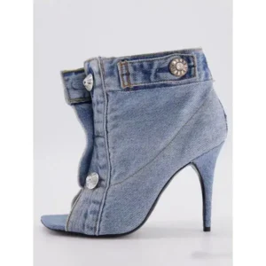 Nikstoy Women Fashion High Heel Denim Button High Top Boots