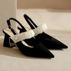 Nikstoy Women Fashion Elegant Solid Color PU Pointed Toe Kitten Heel Sandals