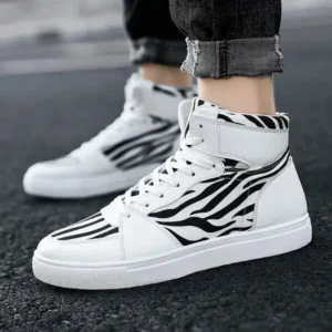 Nikstoy Men'S Fashion Zebra Print Breathable Canvas High Top Sneakers