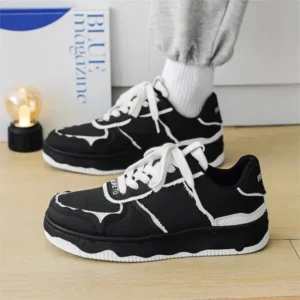 Nikstoy Men'S Fashion Black White Breathable Canvas Sneakers