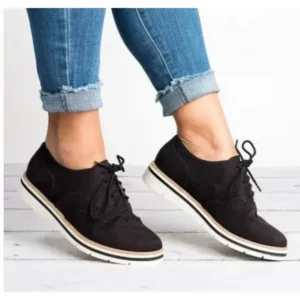 Nikstoy Women Retro Plus Size Simple Solid Color Lace-Up Round Toe Sneakers