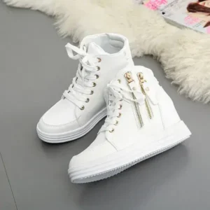 Nikstoy Women Fashion Solid Color Side Zipper Lace-Up Round Head Thick-Soled Sneakers