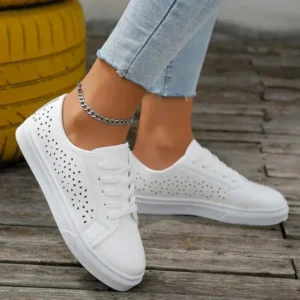 Nikstoy Women Fashion Solid Color Plus Size Hollow Lace-Up Round-Toe Sneakers