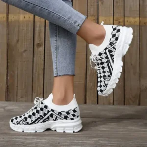 Nikstoy Summer Women Fashion Casual Geometric Print Fly-Woven Lace-Up Sneakers