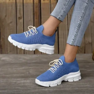 Nikstoy Women Fashion Casual Breathable Flying Woven Lace-Up Thick-Soled Sneakers