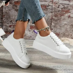 Nikstoy Women Fashion Solid Color Round-Toe Lace-Up Thick-Soled Sneakers