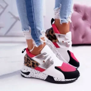 Nikstoy Women Casual Leopard Printed Patchwork Lace Up Sneakers