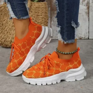 Nikstoy Women Fashion Plus Size Casual Flying Woven Lace-Up Round Toe Sneakers