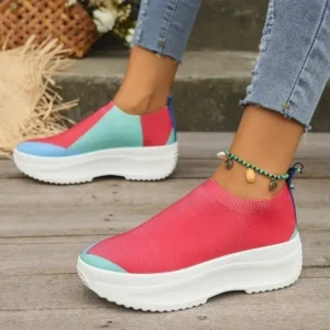 Nikstoy Women Fashion Casual Color Blocking Fly-Woven Thick-Soled Sneakers