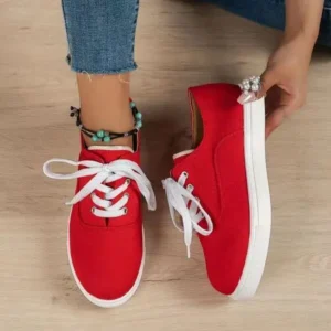 Nikstoy Women Fashion Casual Solid Color Lace-Up Canvas Shoes