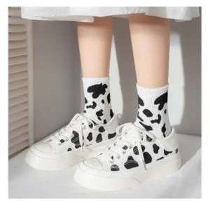 Nikstoy Women Fashion Platform Cute Cow Pattern Lace-Up Sneakers