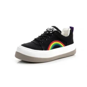 Nikstoy Women Fashion Casual Rainbow Color Block Platform Canvas Platform Shoes