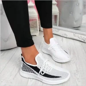 Nikstoy Women Fashion Casual Thick Sole Breathable Fly Woven Thick Sole Lace Up Sneakers