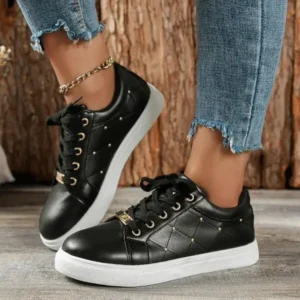 Nikstoy Women Fashion Shallow Toe Round Toe Casual Lace Up Sneakers