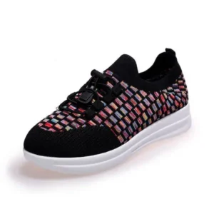 Nikstoy Women Fashion Low-Top Lace-Up Platform Color-Block Fly-Knit Sneakers