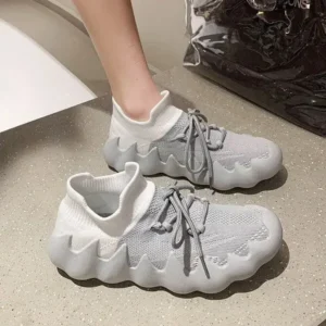 Nikstoy Women Fashion Round ToeWomen Fashion Round Toe Octopus Fly Woven Sneakers Shallow Cut Print Lace Up Flat Sneakers