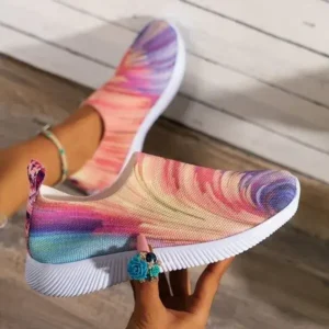 Nikstoy Women Fashion Round Multicolor Gradient Rainbow Mesh Sneakers